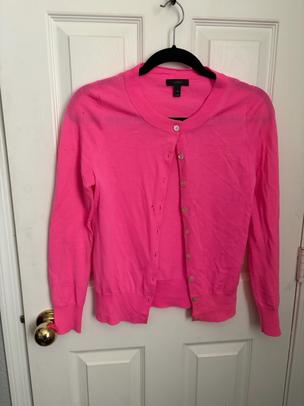 J. Crew Bright Pink Crewneck Button Cardigan